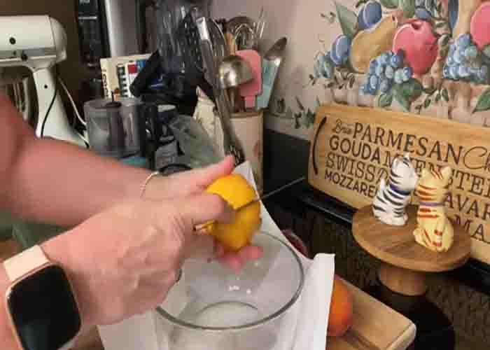 Chopping the peach for the peach salsa recipe