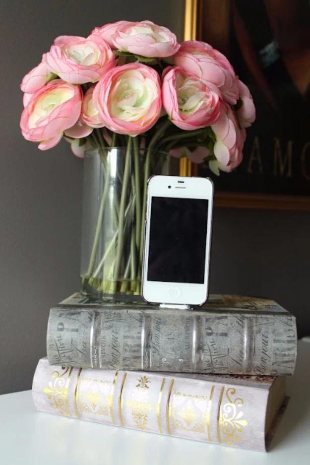 Iphone Dock From Old Books, an iphone hack idea, simple enough for a first try and a satisfying finish for not much work