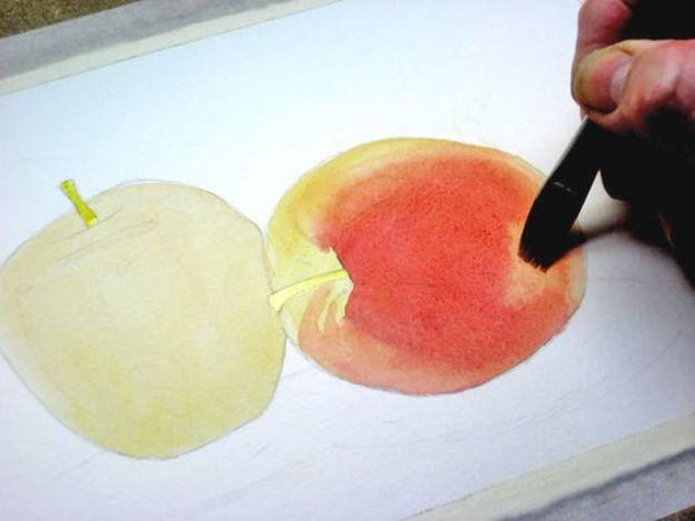 Watercolor Tutorials and Techniques - How To Paint An Apple With Watercolor - How To Paint With Watercolor - Make Watercolor Flowers, Ocean, Sky, Abstract People, Landscapes, Build