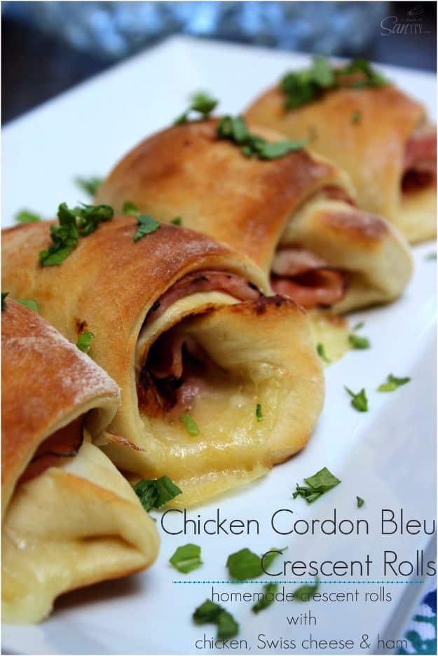 Chicken cordon bleu crescent rolls filled with chicken, Swiss cheese and Black Forest ham, baked golden