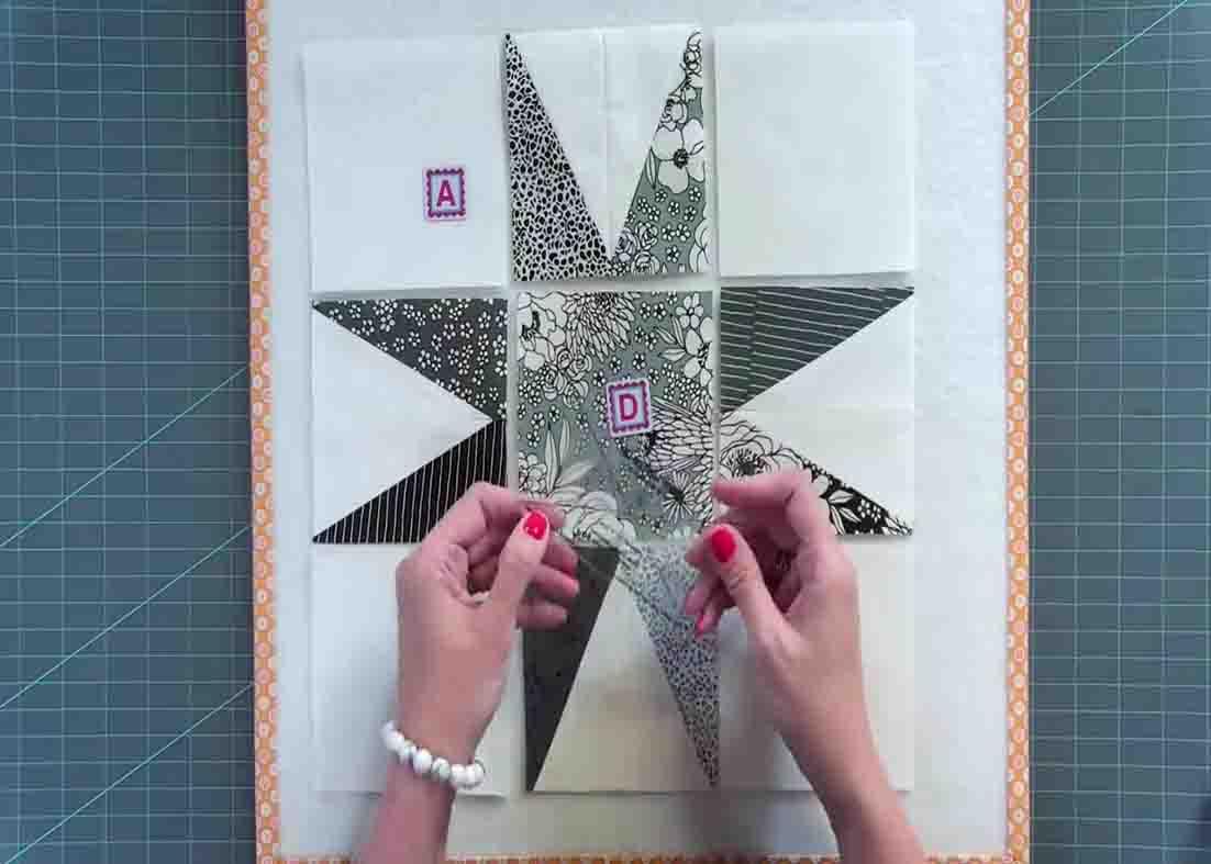 Assembling the units to make the black diamonds quilt block