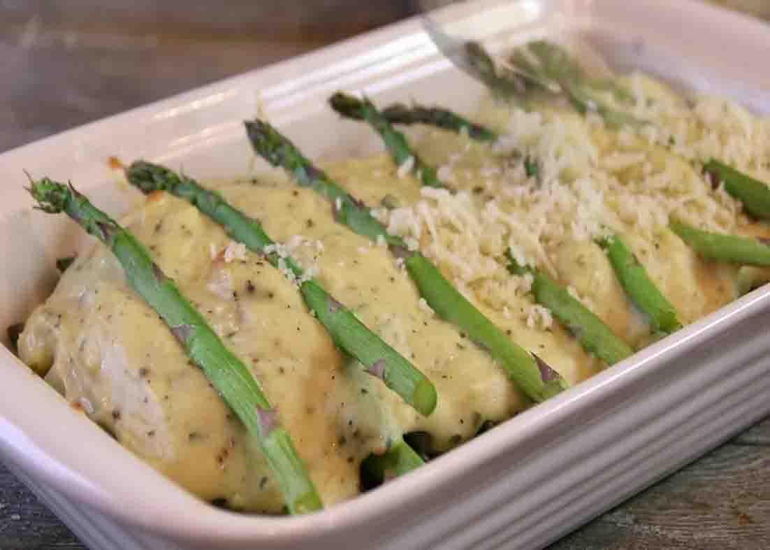 Assembling the asparagus casserole