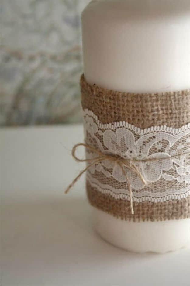 Burlap and Lace Candle, quick enough to finish in an afternoon and a satisfying weekend project worth the effort