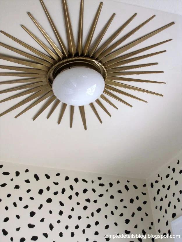 Gold Sunburst Flush Mount Light, a warm accent light for evening ambiance and a simple weekend project using basic supplies