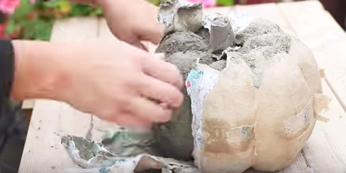 She Pours Concrete Into A Pumpkin Mold And Makes The Coolest Pumpkins For Her Porch!