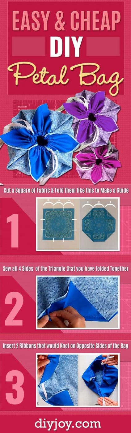 Easy Sewing Ideas - How to Make A Petal Bag - Step by Step Sewing Tutorial For Drawstring Bag. Free Instructions and Video