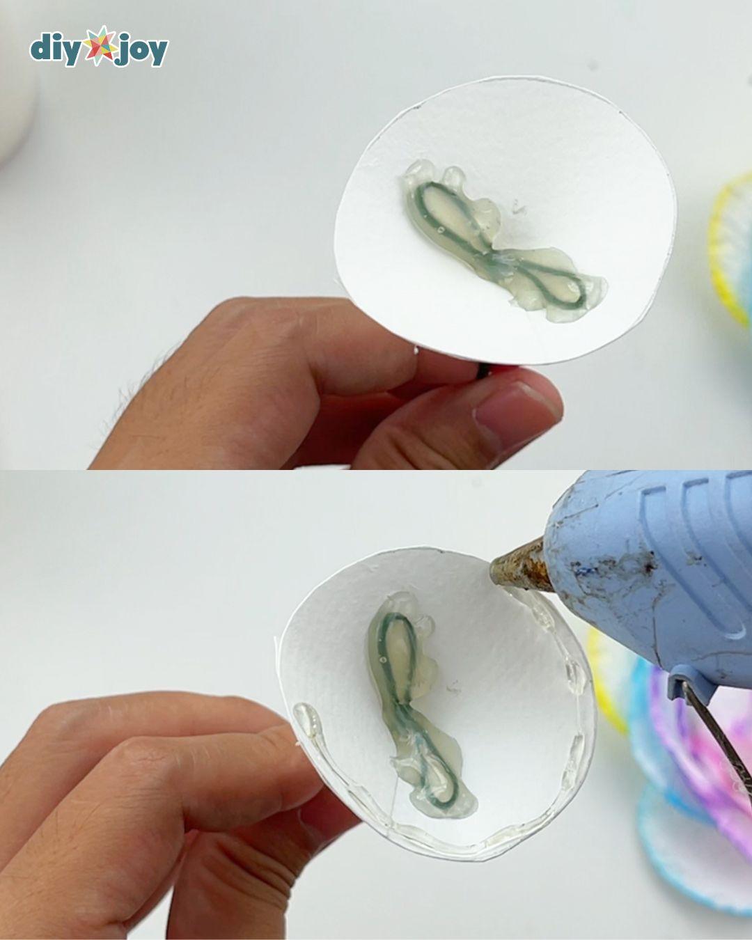 Toilet Paper Flowers — applying glue