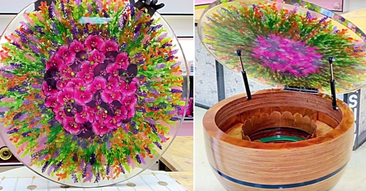 Resin Flower Table With A Flip Top Bar