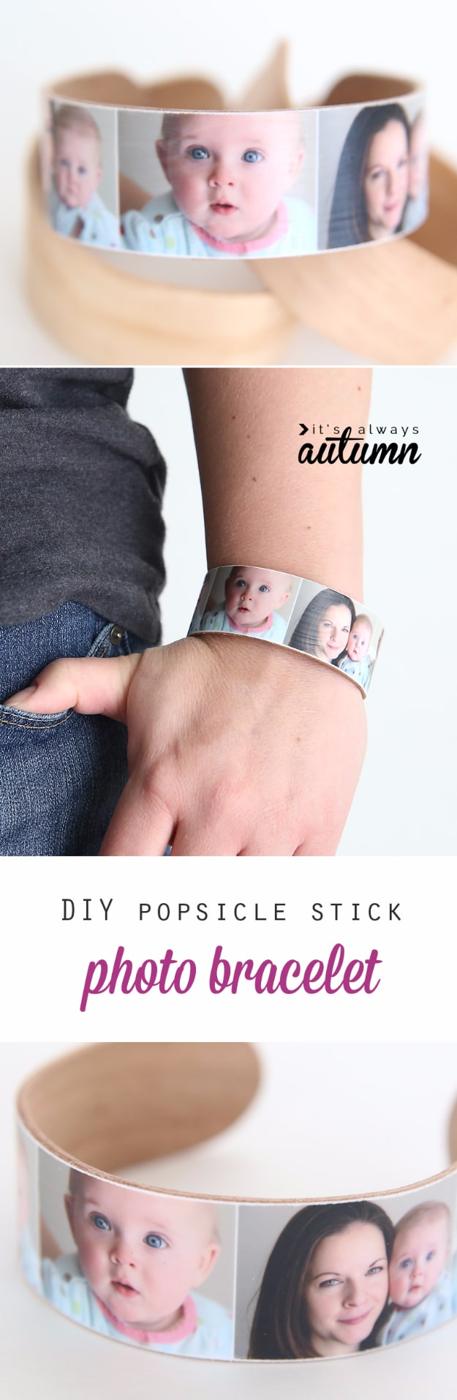 DIY Popsicle Stick Photo Bracelet, budget friendly using stuff already sitting in a bin and a keepsake worth handing down