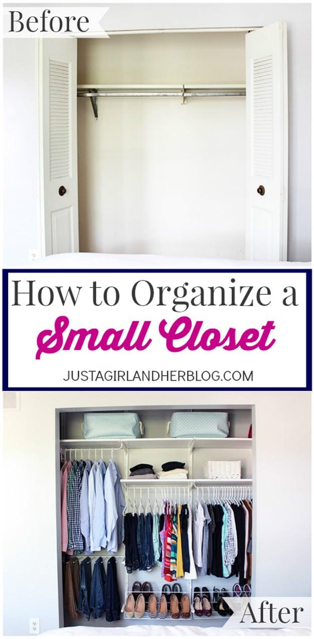 How to Organize a Small Closet, one of the best closet organization ideas on this list and an idea worth saving for later