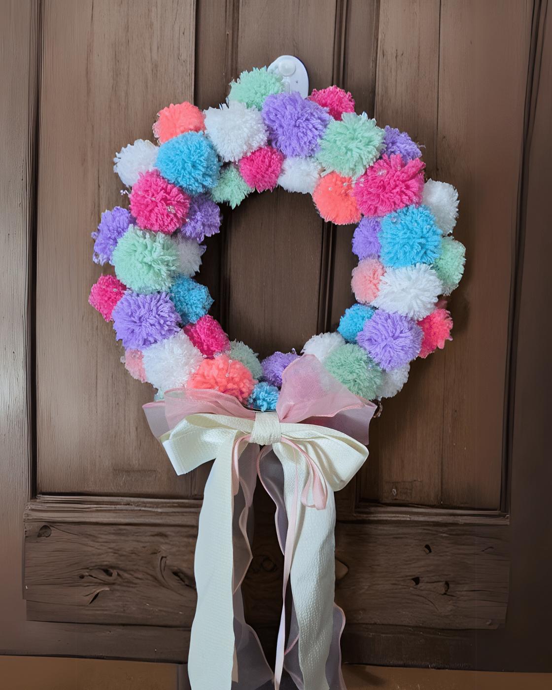 Easy Pom Pom Wreath — how to make pom pom wreath with yarn