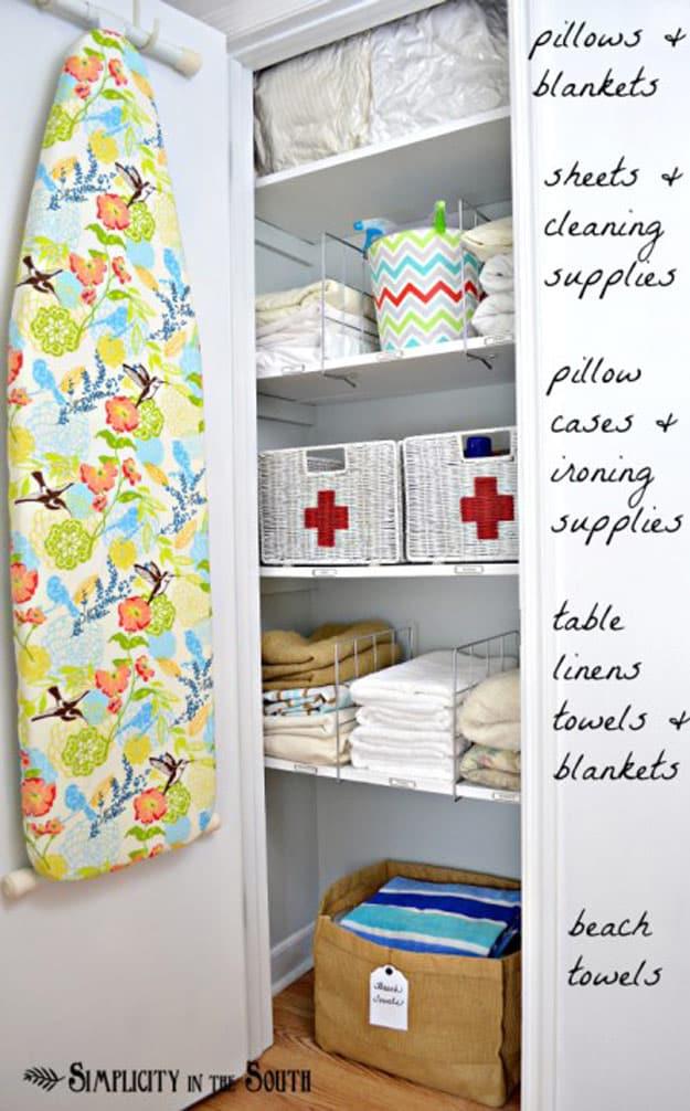 Linen Closet Organization, one of the best closet organization ideas on this list and worth bookmarking for your next project