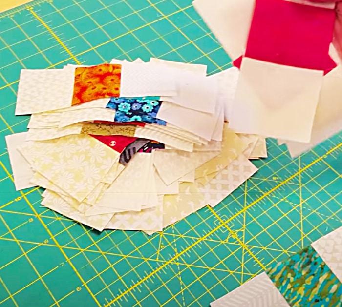 Cut Three Jelly Roll Strips Into Small Sections For A Scrappy Table Runner