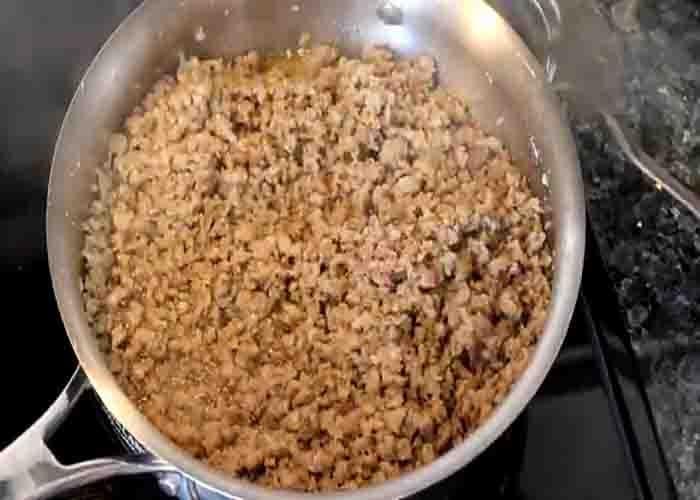 Cooking the sausage for the overnight egg casserole recipe