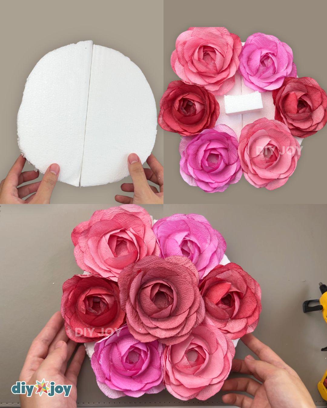 Aesthetic Paper Flower Bouquet Paper Towels — gluing the flowers