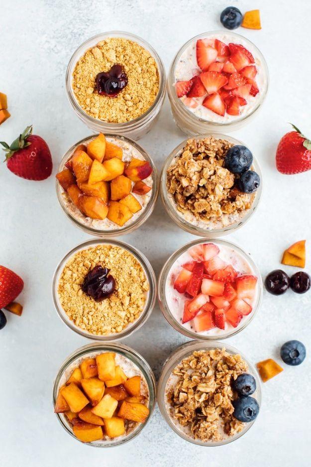 Overnight Oats Recipes - Summer Fruit Overnight Oats - Easy Breakfast Recipe Idea - Healthy Fruit to Add Blueberry, Banana, Strawberry and Pineapple, Apple Cinnamon - Brunch Ideas