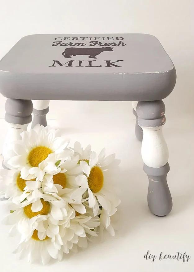 Farmhouse Style Stool, budget friendly with supplies on hand and a small upgrade with a real visual payoff