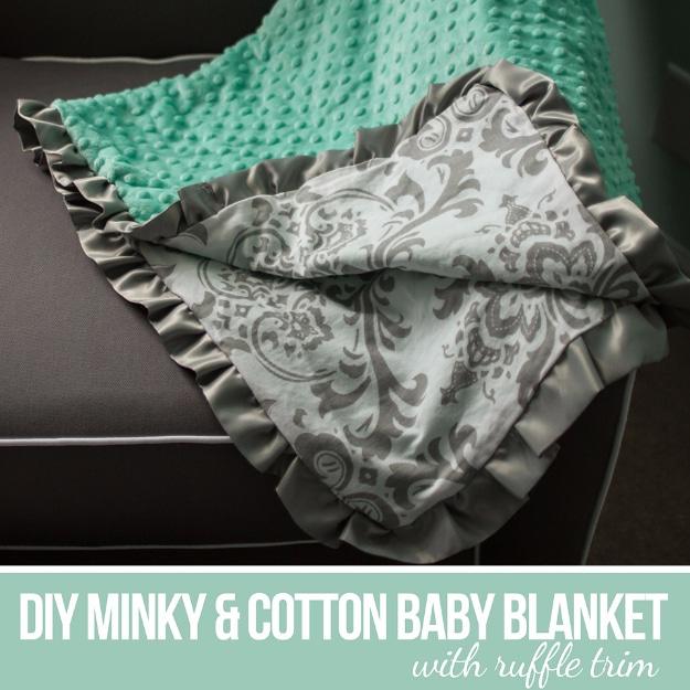 DIY Minky And Cotton Baby Blanket With Ruffle Trim, a thoughtful homemade option instead of a store gift