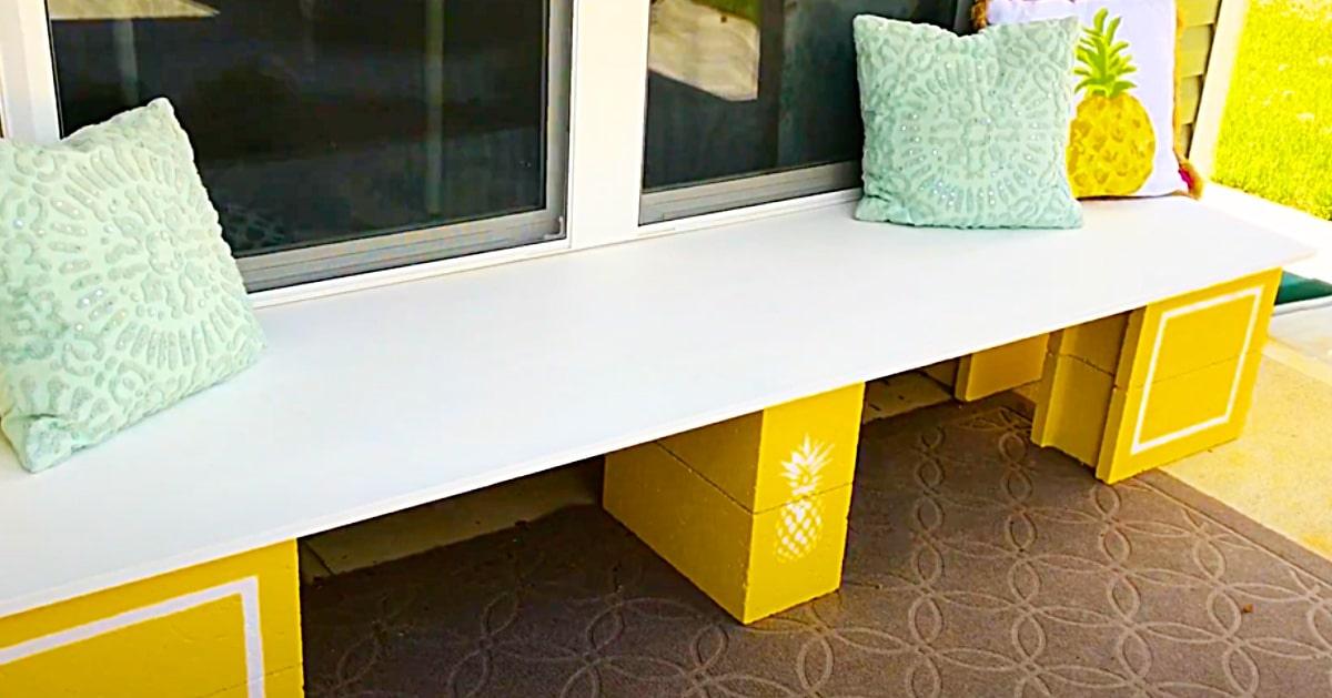 DIY Cinder Block Bench With Pineapple Accents