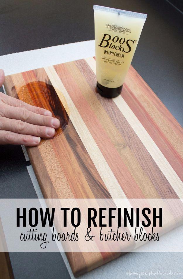 Cool Woodworking Tips - Refinish Cutting Boards And Butcher Blocks - Easy Woodworking Ideas, Woodworking Tips and Tricks, Woodworking Tips For Beginners, Basic Guide For Woodworkin