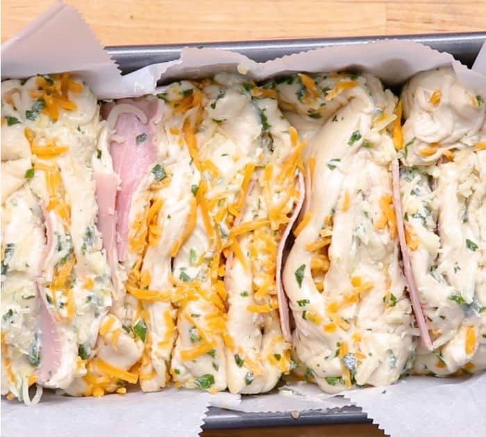 Ham and Cheese Pull Apart Garlic Bread Instructions