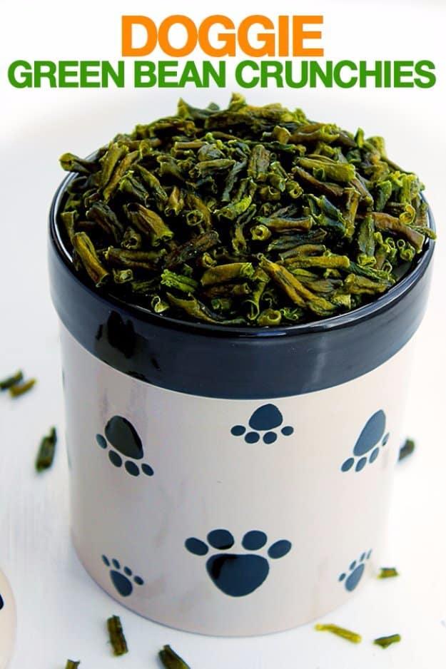 Doggie Green Bean Crunchies, a homemade pet treat, made without the fillers found in store bought bags