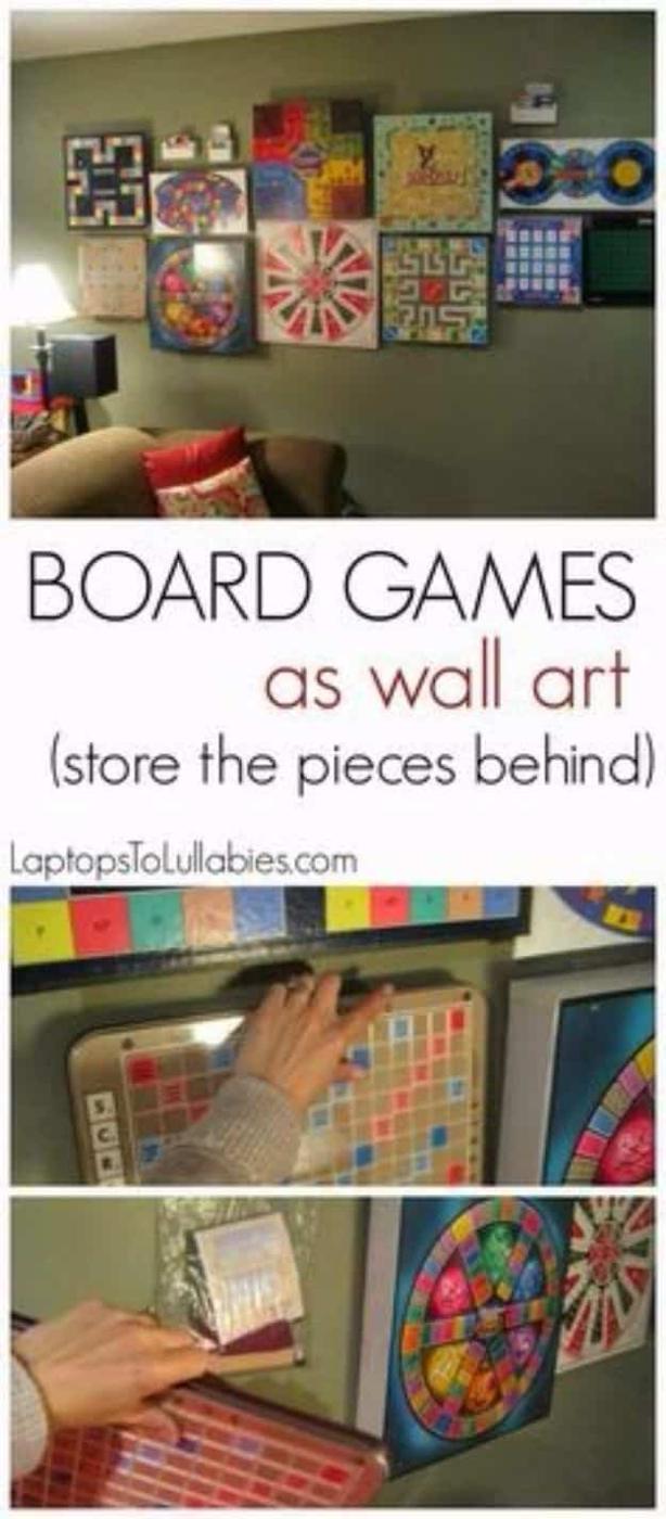 DIY Media Room Ideas - Board Games As Wall Art - Do It Yourslef TV Consoles, Wall Art, Sofas and Seating, Chairs, TV Stands, Remote Holders and Shelving Tutorials - Creative Furnit