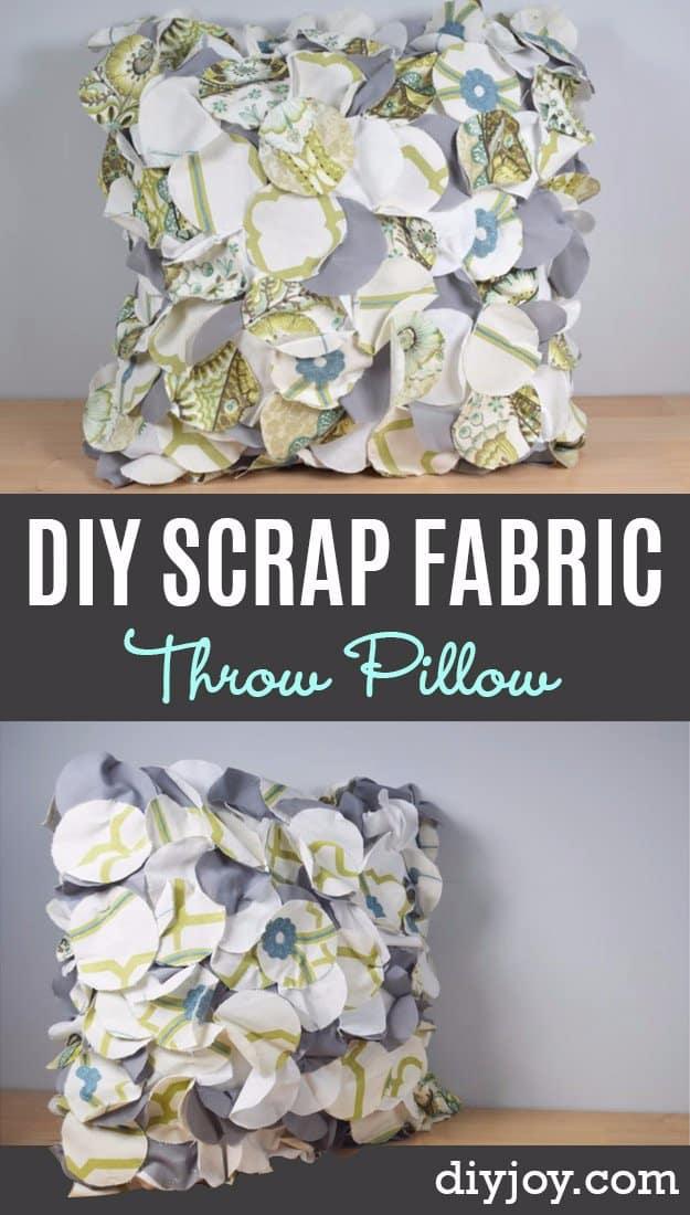 DIY Pillows and Creative Pillow Projects - Crafty Throw Pillow Made From Fabric Scraps - Decorative Cases and Covers, Throw Pillows, Cute and Easy Tutorials for Making Crafty Home