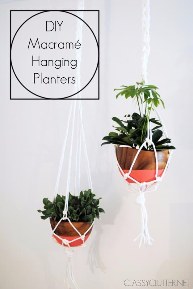 DIY Renters Decor Ideas - Macrame Hanging Planters Tutorial - Cool DIY Projects for Those Renting Aparments, Condos or Dorm Rooms - Easy Temporary Wall Art, Contact Paper, Washi Ta