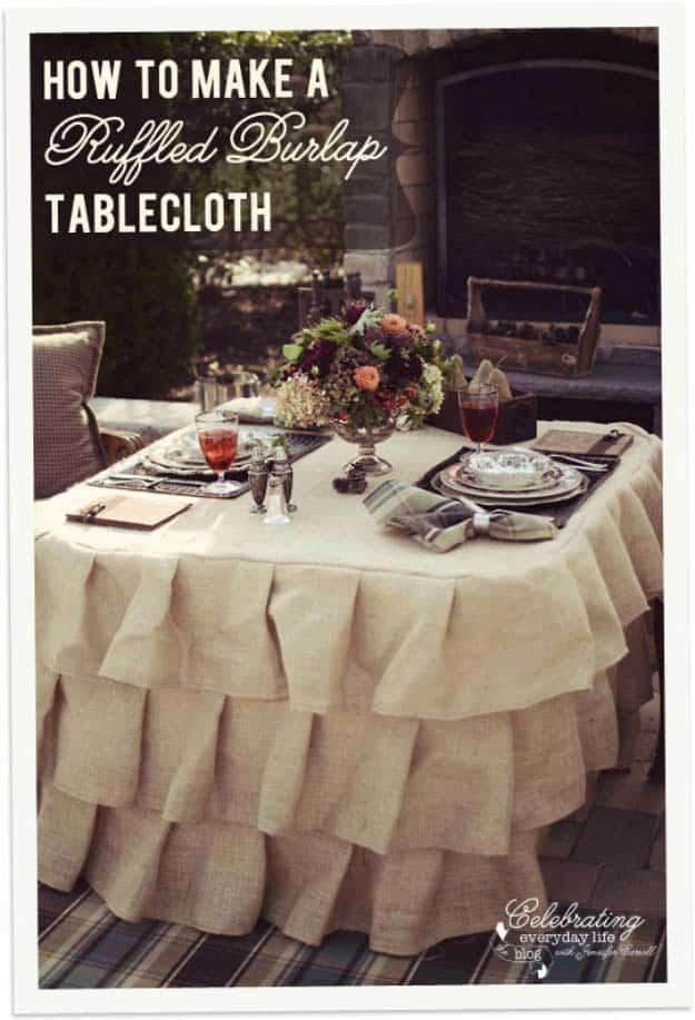 DIY Projects with Burlap and Creative Burlap Crafts for Home Decor, Gifts and More | Ruffled Burlap Tablecloth