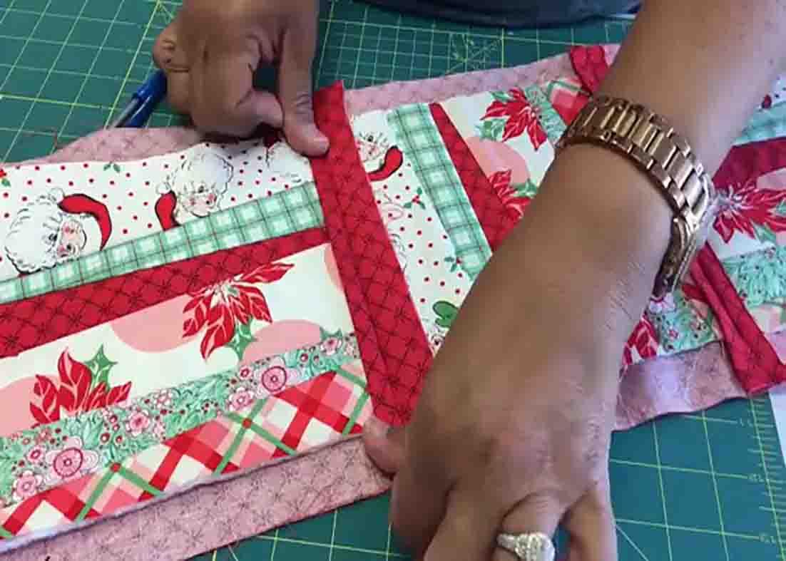 Making the sashing for the quilt as you go project