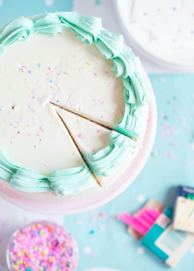 Buttermilk birthday cake with silky swiss meringue buttercream, a classic celebration layer cake recipe for a celebration