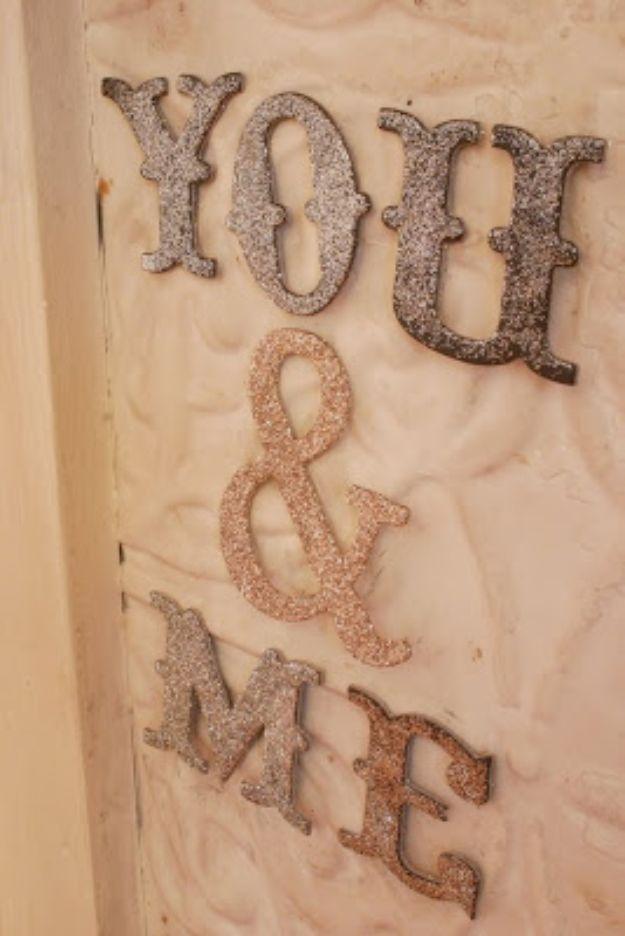 DIY Glitter Letter Magnets, a dollar tree wedding idea, a budget friendly alternative to store bought wedding decor
