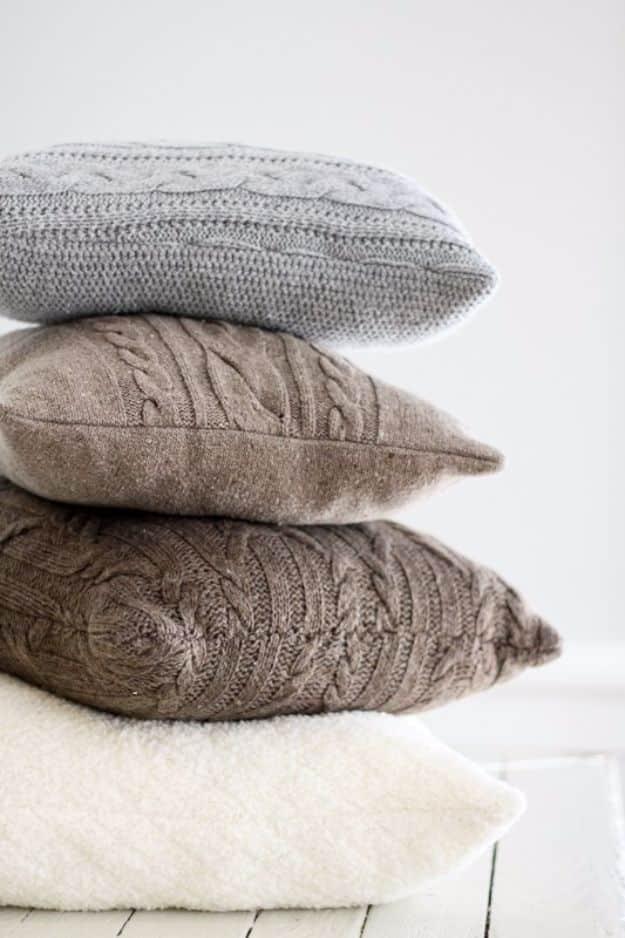 Repurposed Sweater Pillows, a home decor craft, simple enough for a first try and an idea worth saving for later