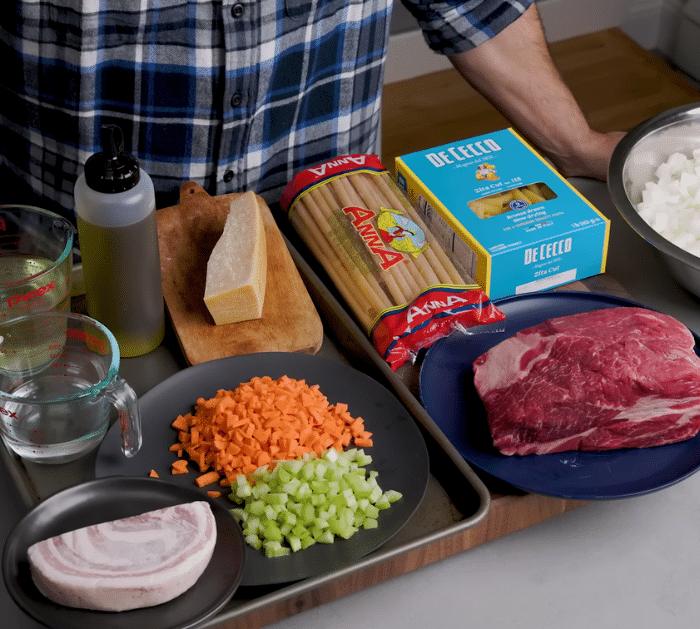 Ingredients for Onion and Beef Pasta