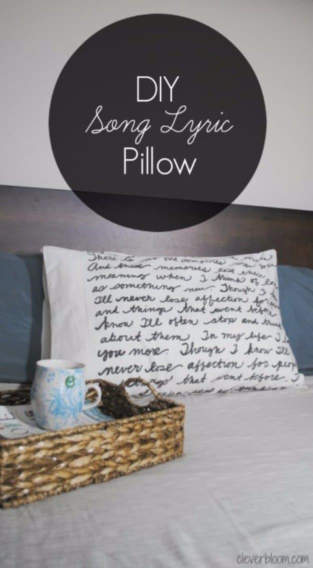 DIY Pillows and Creative Pillow Projects - DIY Song Lyric Pillow - Decorative Cases and Covers, Throw Pillows, Cute and Easy Tutorials for Making Crafty Home Decor - Sewing Tutoria