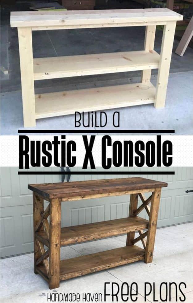 Rustic X Console, a handmade furniture idea, easy to scale up for a whole batch and a keepsake worth handing down