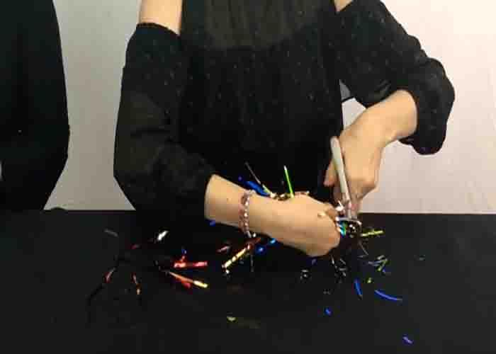 Making the confetti for the DIY confetti balloons for new year