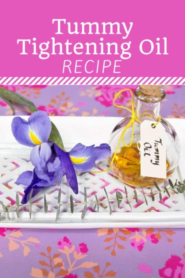 DIY Essential Oil Recipes and Ideas - Tummy Tightening Oil - Cool Recipes, Crafts and Home Decor to Make With Essential Oil - Diffuser Projects, Roll On Prodicts for Skin - Recipe