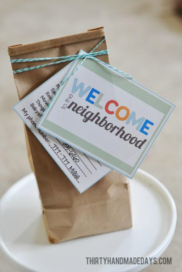 New home gift idea welcoming neighbors with a small handmade basket set for a budget friendly upgrade