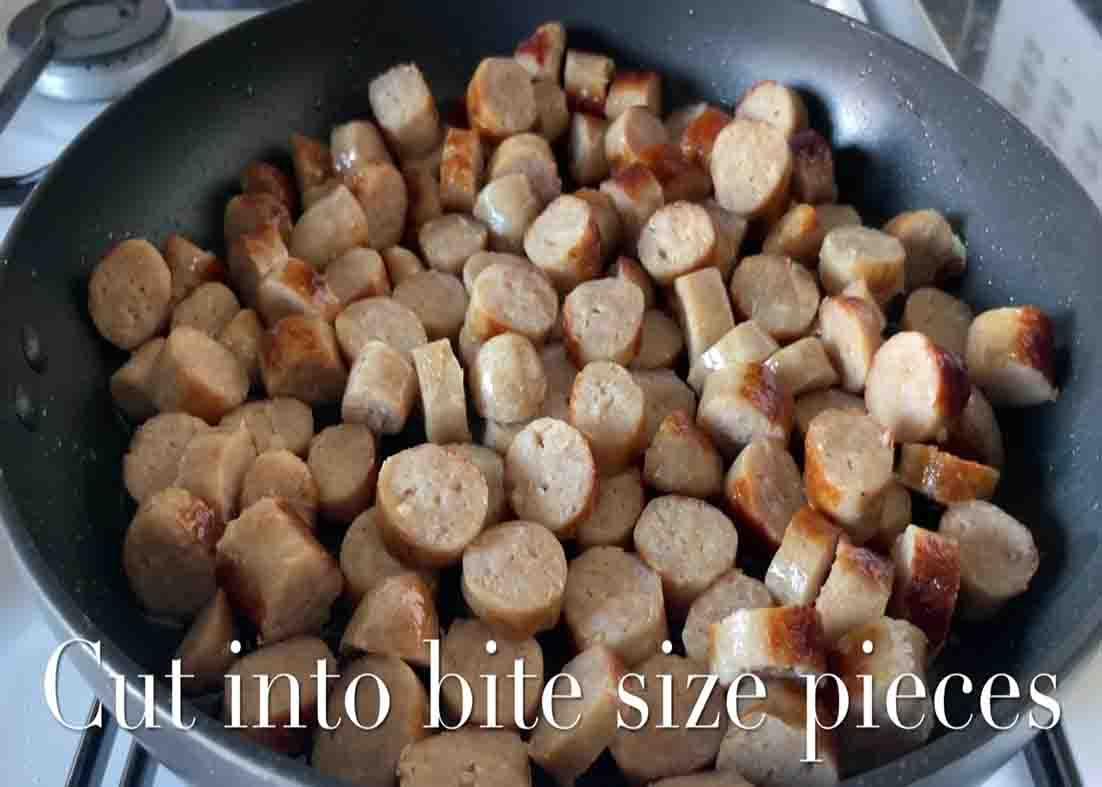 Frying the sausages before slow cooking them