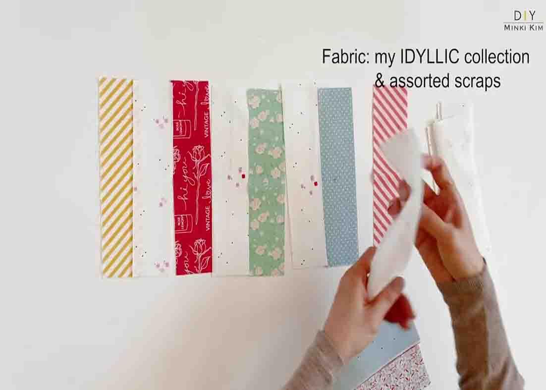 Arranging the strips for the quilted pillow cover