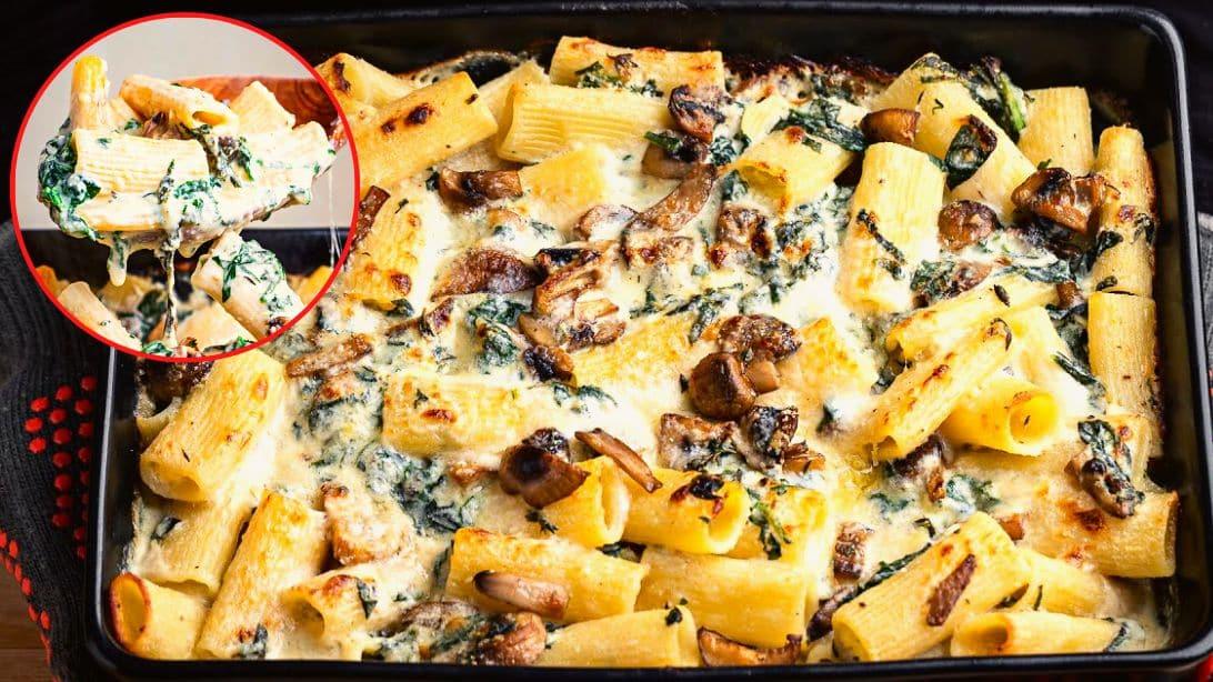 Creamy Roasted Mushroom & Baked Pasta Casserole Recipe