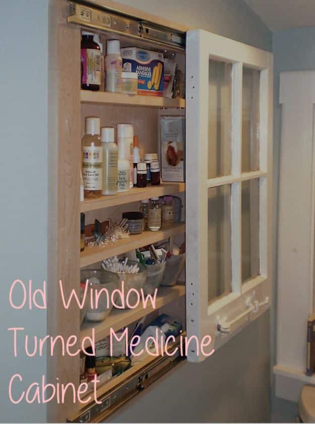 Old Window Turned Medicine Cabinet, simple to scale up or down as the layout allows and a result sturdy enough for daily use