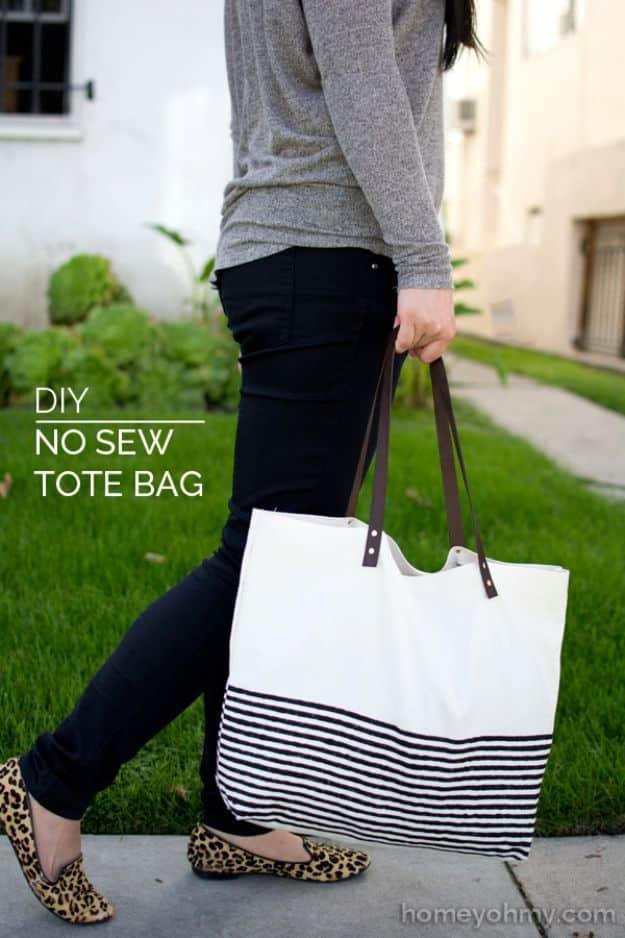 DIY No-Sew Tote Bag, easy enough for a beginner to follow and a great fix using stuff you already have on a shelf