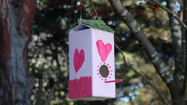 DIY Bird Houses - Plastic Milk Carton Birdhouse - Easy Bird House Ideas for Kids and Adult To Make - Free Plans and Tutorials for Wooden, Simple, Upcyle Designs, Recycle Plastic an