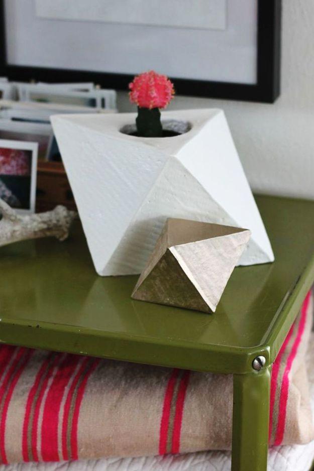 DIY Projects With Concrete - Geometric Planter DIY - Easy Home Decor and Cheap Crafts Made With Cement - Ideas for DIY Christmas Gifts, Outdoor Decorations