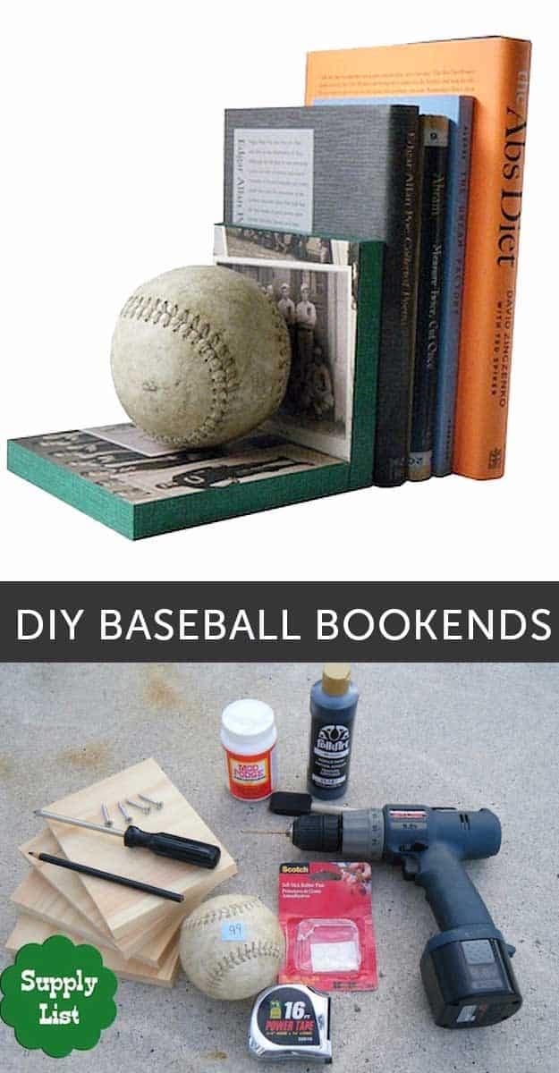 DIY Baseball Bookends, quick enough to finish before nap time and a result that outshines anything mass produced