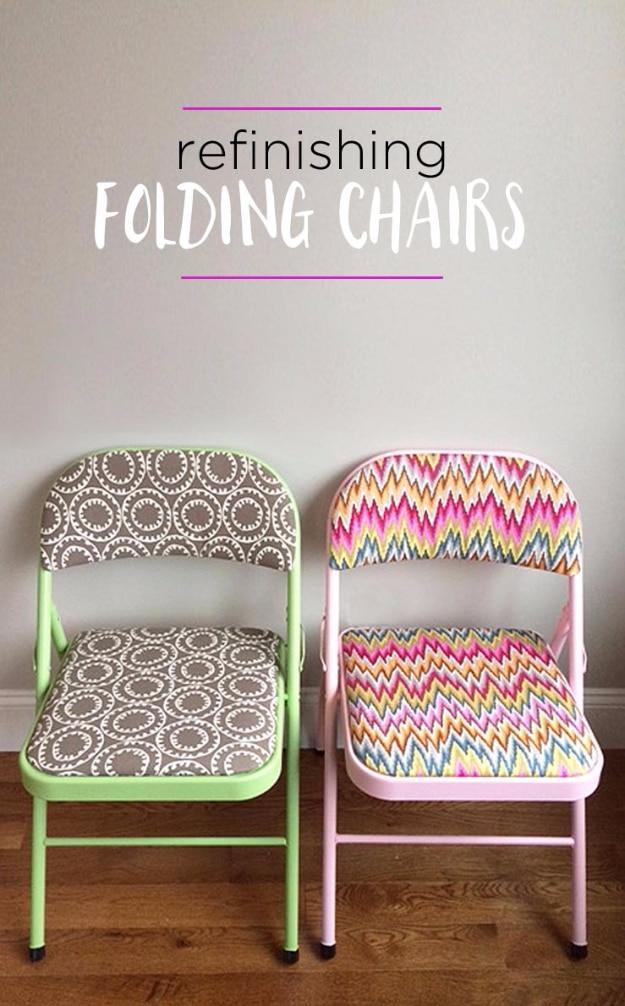 Refinish Folding Chairs, a seating idea, easy to fit into a free afternoon and a clever way to use scraps you already have