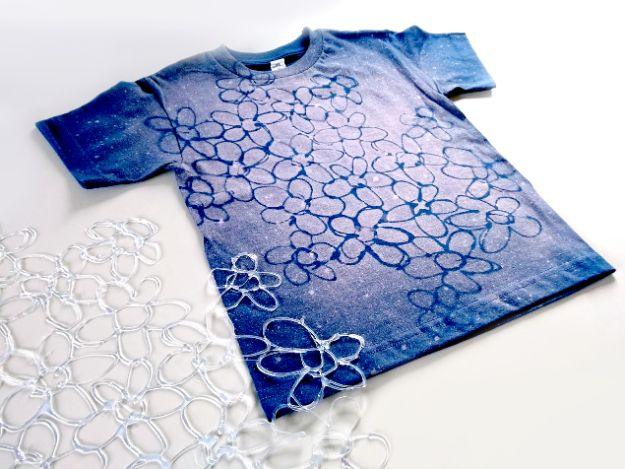Bleached, Hot Glue Stenciled Batik-Effect Shirt, simple enough to sew in one evening and a detail nobody guesses was handmade